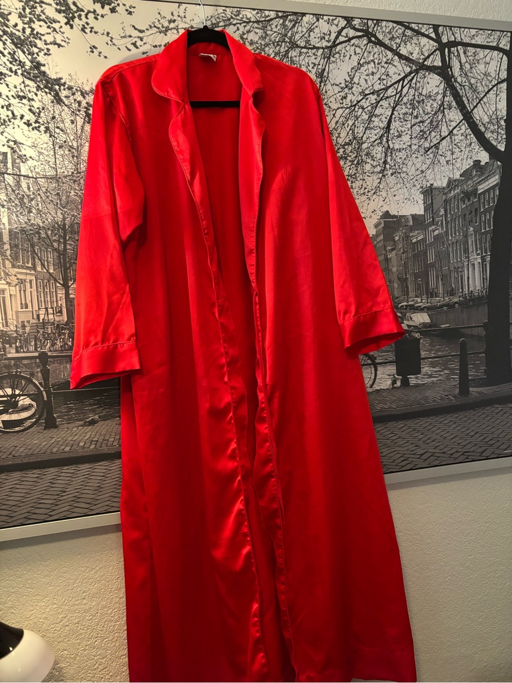Vintage Kathryn Red Satin Long Women's Duster Coat